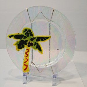 ARTIST Jan Mitchell Iridescent fused Art Glass PALM TREE Plate Signed